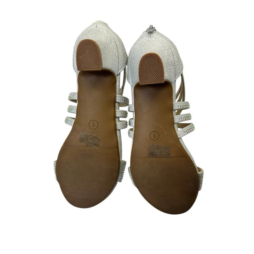 Laurmosa Silver Rhinstone Embellished Girls Size 1 Open Toe Formal Sandal
